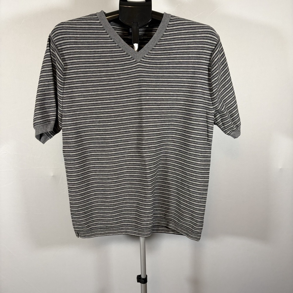 VTG Gap Mens Large V-Neck Knit Striped Short Sleeve Top Y2K 2001 Grunge Emo 90s